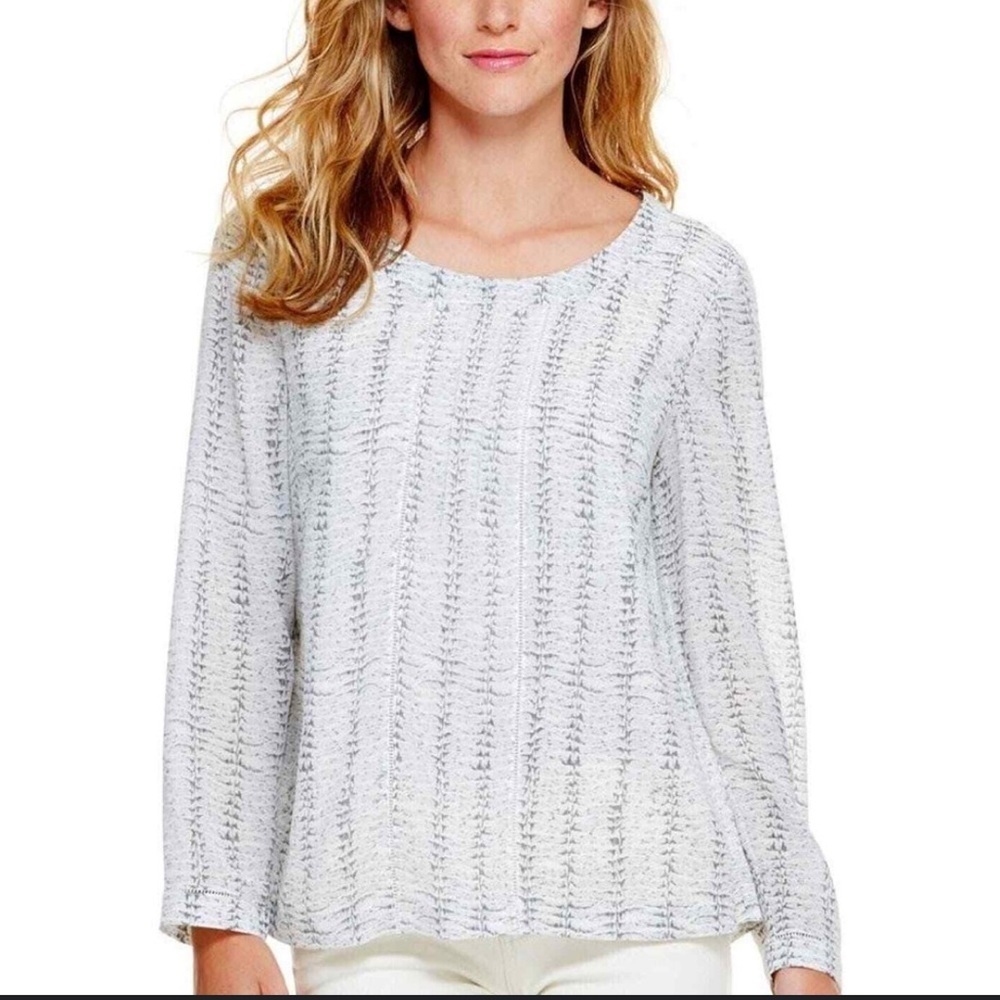 Vineyard Vines Fern Ladder Lace Print Silk Blend Long Sleeve Blouse Women's 8